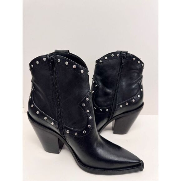 Arezzo Boots Size 10B Black Leather Block Heel Studded Booties Side Zip NEW - Picture 6 of 10